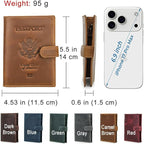 CONTACTS Full Grain Leather Passport Holder RFID Blocking Passport Wallet Compatible with Airtag Travel Passport Cover with SIM Card Removal Tool (Badge, Camel Brown)