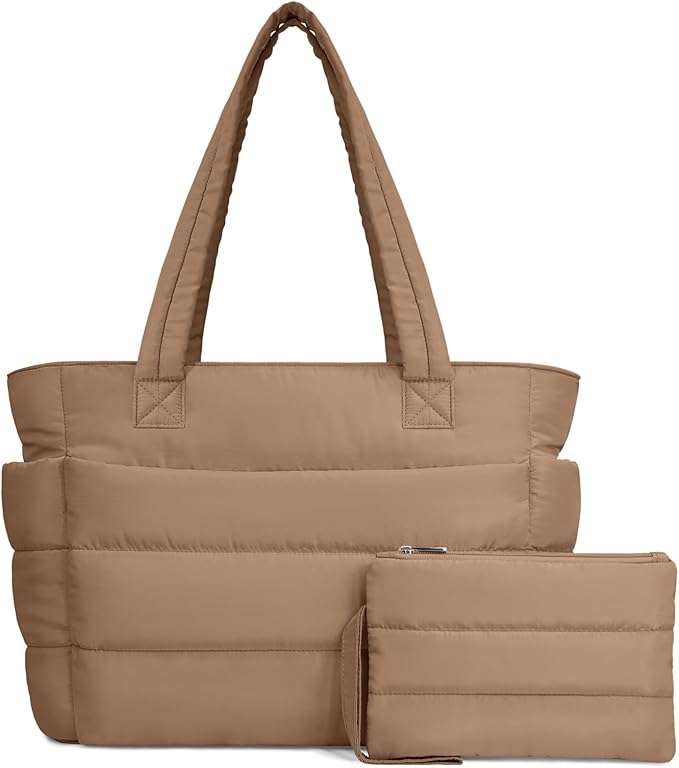 TOPDesign Puffer Tote Bag for Women, Lightweight Puffy Handbag with Compartments, Quilted Shoulder Bag for Work, Travel, Gym