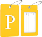 Gostwo 2 Pack Luggage Tags for Suitcases, 26 Initial Letter Travel Luggage Baggage Identification Labels ID Tag Fully Bendable Tags with Stainless Steel Loop (Yellow) (Letter P)