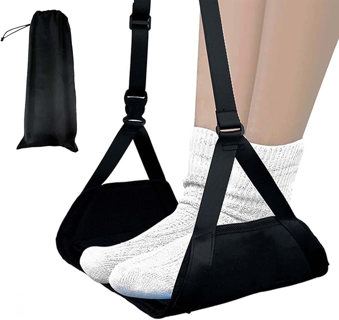 Airplane Foot Hammock,Airplane Footrest,Desk Feet Hammock to Relax Your Feet,Portable Foot Hanger for Airplane Travel Accessory for Long Trip w/Memory Foam&Hardboard,Ideal for Pain and Swelling Relief