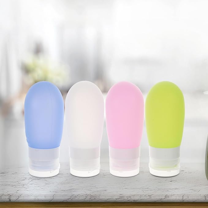 Travel Bottles for Toiletries 4pcs 80ml Refillable Silicone Squeeze Containers Leakproof Travel Size Liquid Bottles for Shampoo Conditioner Lotion Portable for Women