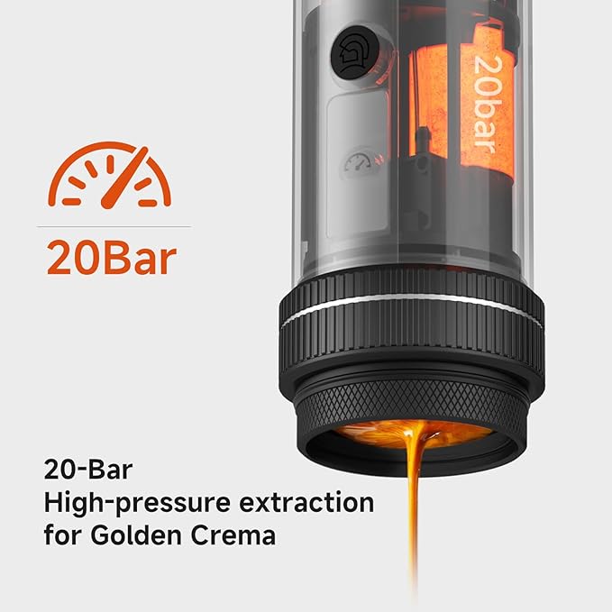 zeroHero Portable Espresso Machine, 20Bar Travel Coffee Maker with Self-Heating – USB-C Rechargeable Electric Espresso Machine for Camping, Car & Home, Rich Crema