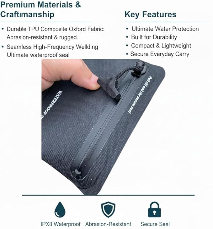 Heavy Duty Airtight Wallet Submersible Waterproof Wallet Protection for Keys, Cards