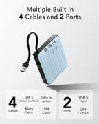 20000mAh Portable Charger Fast Charging with Built-in 4 Cables, Battery Pack Charger Portable PD 20W, Power Bank for iPhone 17 16 15 14 13 12 11 X Samsung Galaxy Series Android Phone,Blue(1Pack)