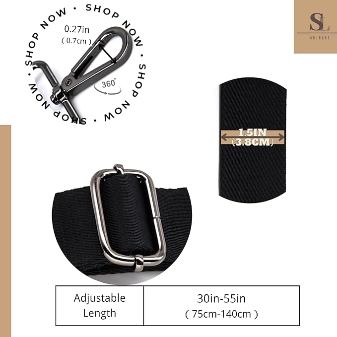 S&loyoe Thickened Solid Color Purse Straps Replacement Crossbody Bag Strap Adjustable Wide Guitar Straps for Handbags 1.5inch