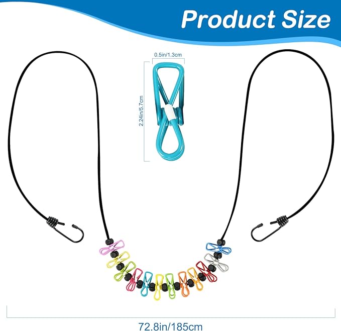 Retractable Portable Clothesline for Travel, Clothing line with 12 Clothes Clips, for Indoor Laundry Drying line, Outdoor Camping Accessories
