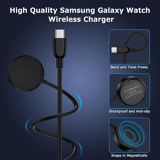 USB C Samsung Watch Charger Fast Charging for Samsung Galaxy Watch 8/8 Classic/7/6 Classic/6/5 Pro/5/4/4 Classic/3/Active 2/Active 1, Magnetic Wireless Galaxy Charger Pad with 3FT Type C Cable Cord