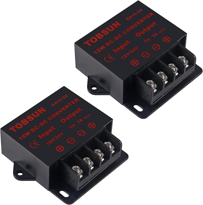 2 Pack 12V /24V to 5V 3A Converter,DC Converter Step Down Regulator 5V Regulated Power Supplies Transformer Converter,(5V 3A 15W)