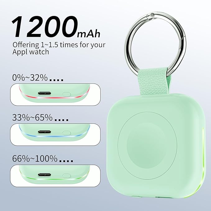 HUOTO for Portable Apple Watch Charger, Mini Purse Keychain 1200mAh iWatch Charger Power Bank Wireless Battery Pack Travel Smart Watch Chargers for Apple Watch Series 11 10 9 8 7 6 5 4 3 2 SE Ultra 2