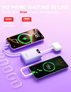 M2 Portable Charger, 20000mAh Power Bank, PD 35W Ultra Fast USB-C Built-in Cable, Compact Cute Mini External Battery Pack for iPhone, Samsung, Android iPad (Purple)