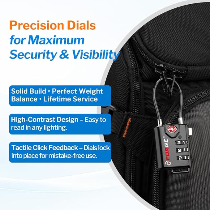 TSA Approved Cable Luggage Locks, Re-settable Combination with Alloy Body