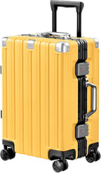 Krute Carry On Luggage 20 inch Aluminum Frame Luggage with Spinner Wheels Hardshell No Zipper PC+ABS TSA Lock Zipperless Suitcases Yellow