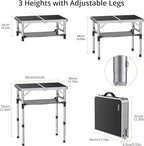Anbte Folding Camping Table, Aluminum 24" x 16" Adjustable Height Small Folding Table with Carrying Handle, Lightweight, Portable Camping Table Waterproof for Outdoor Indoor Picnic Beach BBQ (Black)