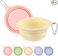 Collapsible Dog Bowls 2-Pack, Portable Travel Dog Bowl with Carabiner, Food-Grade Silicone Pet Bowl for Hiking, Walking (Macaron Pink and Yellow)