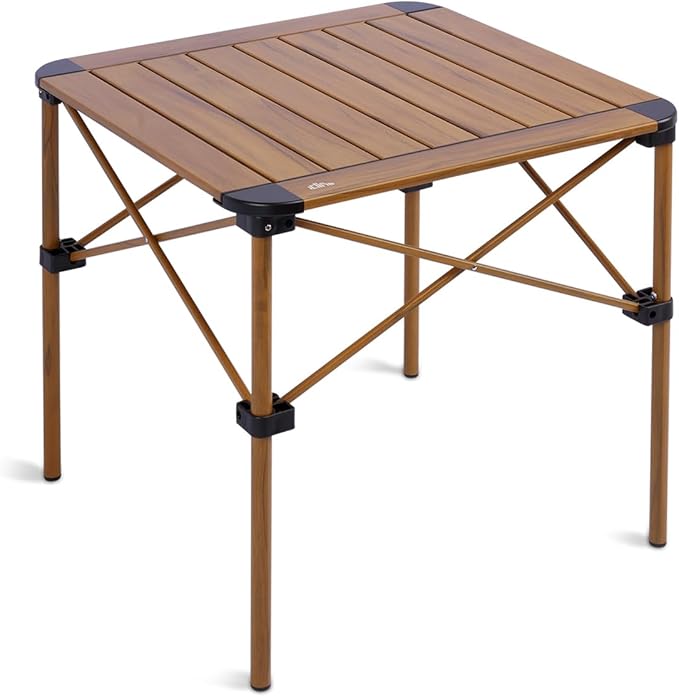 iClimb Lightweight Stable Alu. Folding Square Table Roll Up Top with Carry Bag for Camping Picnic Backyards BBQ Camp Kitchen (Nature, M)