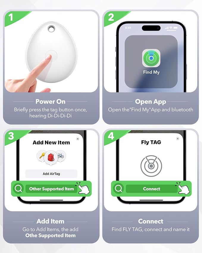Air Tracker Tags-4 Pack for Apple Find My (iOS Only), Official MFi Certified, Mini Bluetooth Key Finder Locator with Sound, Smart Luggage Tracker for iPhone, Suitcases, Backpack, Wallet, Bike