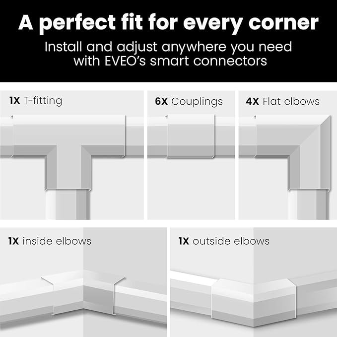 EVEO Cable Hider Wall - 153" Wall Cord Hider, Cable Concealer, Wire Covers for Cords - Wall Cable Hider and Cable Raceway for TV Cord Hider Wire Cover - 10X (L16 x W0.95 x H0.5) - Medium | White