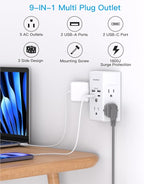 Multi Plug Outlet, Surge Protector, 5 Outlet Extender with 4 USB Charging Ports (2 USB C), USB C Wall Charger, 3-Sided 1800J Power Strip Outlets Splitter Wall Plug Adapter Spaced for Dorm Home Office