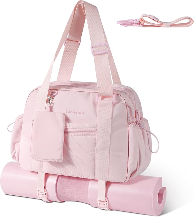 Small Gym Bag for Women - Puffer Duffle Weekender Work Duffel Carry on Overnight Nurse Dance Yoga Workout Tote Bag with Yoga Mat Holder Wet Compartment Coin Purse BPA-Free
