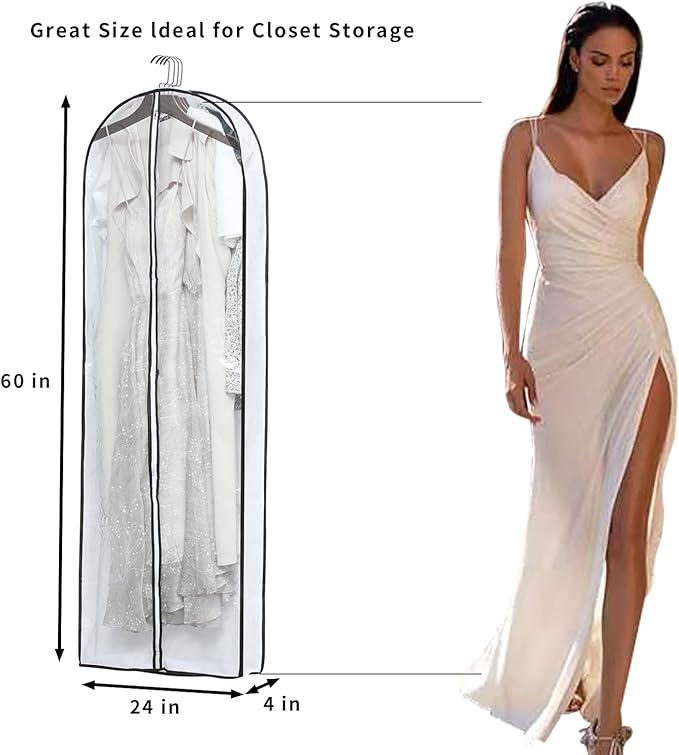 Mskitchen Clear Garment Storage with 4" Gusseted Hanging Covers - Durable, Transparent Protectors for Long Coats, Gowns, Dresses - 24"x 60"x 4" / 6 Pack