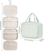Narwey Striped Hanging Toiletry Bag for Women Travel Makeup Bag Organizer Toiletries Bag for Travel Size Essentials Accessories Cosmetics (Mint Green Stripe (Medium))