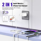 Upgraded Apple Watch Charger, Magnetic 2 in 1 Charger, USB C Charger Block Plug Adapter with 3.3FT iWatch Portable Wireless Fast Charging Cable Cord for iWatch Series Ultra/9/8/7/6/SE/SE2/5/4/3