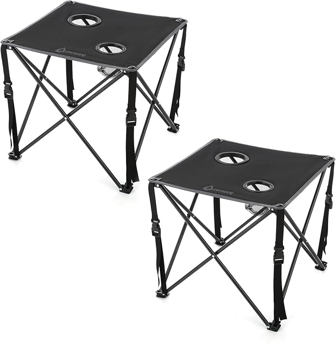 ARROWHEAD OUTDOOR 2-Pack 26” (66cm) Heavy-Duty Portable Camping Folding Table, 2 Cup Holders, Compact, Square, Carrying Case Included, Steel Frame, High-Grade 600D Canvas