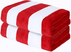Exclusivo Mezcla 2 Pack Cotton Large 30x60 Inches Cabana Stripe Beach Towels, Super Absorbent Soft Plush Pool Towel Bath Towel (Red)
