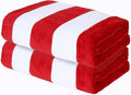 Exclusivo Mezcla 2 Pack Cotton Oversized 35x70 Inches Cabana Stripe Beach Towels, Super Absorbent Soft Plush Pool Bath Towel (Red)