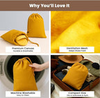 LFH Cotton Rich Shoe Storage Bags with Drawstring, Dustproof Breathable Reusable Organizer, Perfect For Travel, Dorm, Hotel, College, Gym, Easy to Carry, Machine Washable 8"x17" (Pack of 2) - Golden