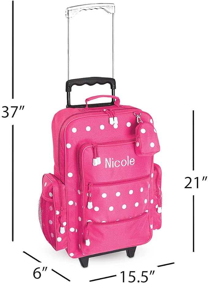 Lillian Vernon Personalized Personalized Kids Suitcases for Girls, 5-Pocket Pink Polka Dot Design Rolling Luggage Set, Customizable Travel Carrier on Wheels