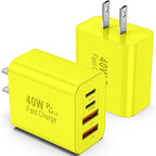 USB C Charger Block, 2 Pack 40W 4-Port iPhone Charger Fast Charging Multiport PD 3.0 & QC 4.0 Double Quick Charge, Compatible with iPhone 17/16/15/14/13/12/11，Pro Max，iPad, Samsung (2, Yellow)