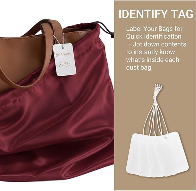Q&J Fabric Co. 4 Pack Satin Dust Bag 15.7x19.7 inch + 19.7x23.6 inch Burgundy 100% Polyester Silk Bag Purse Dust Bag Shoe Bags for Closet Purse Protector Bag Dust Covers for Purses