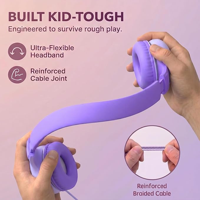 ADOOPE Wired Kids Headphones with USB C Plug, 85dB Safe Volume, Adjustable Headband, Tangle-Free Cord Headphones for School, Tablet, Travel (Lavender Purple, Without Microphone)