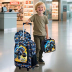 5Pcs Kids Luggage Set, 18" Boys Travel Suitcases with Wheels, Car Carry on Rolling Luggage Airline Approved (Black)