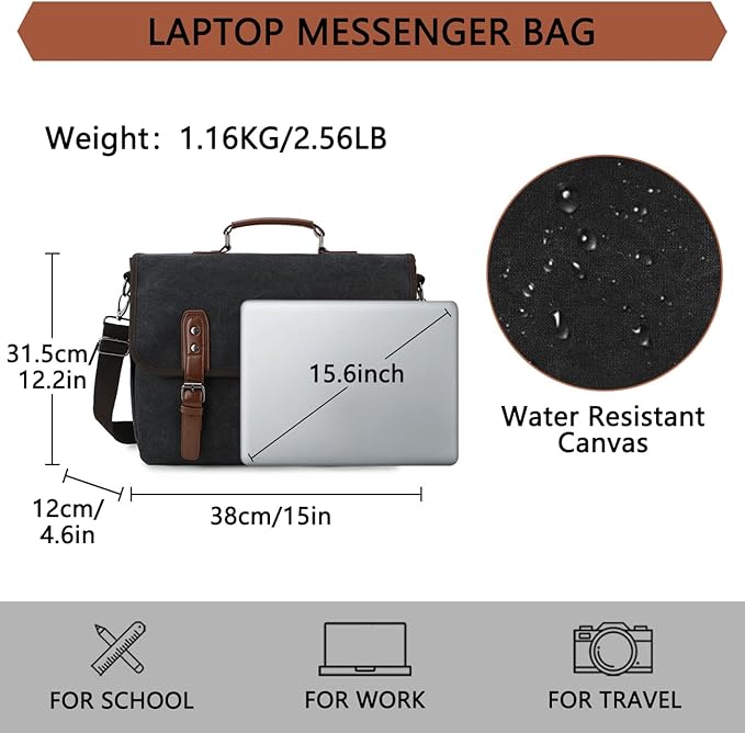 RAVUO Messenger Bag for Men, Water Resistant 15.6 17.3 Inch Laptop Briefcase Bag Casual Mens Satchel for Business