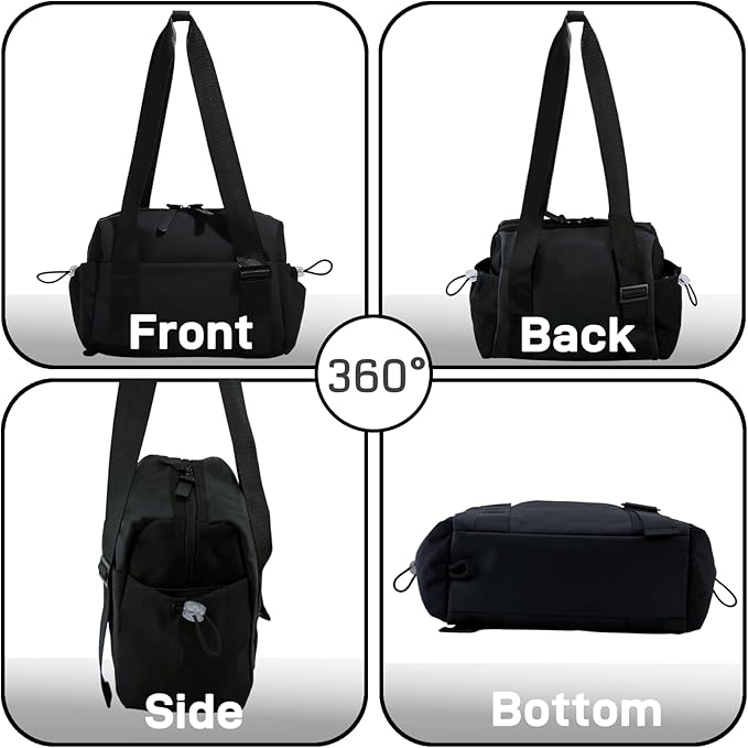 Mini Gym Bag for Women Mini Duffle Bag with Wet Compartment Waterproof, small gym bag for women, Cute Gym Tote Bag (Black)