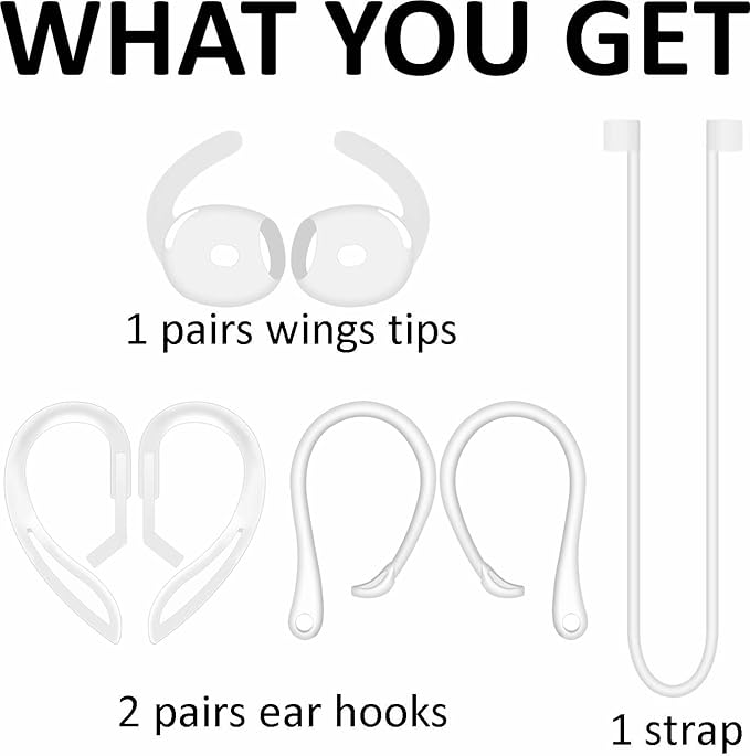 A-Focus Anti-Slip Set for AirPods 4 Silicone Adjustable Ear Hook Ergonomic Design Wings Wingtip Ear Hooks Tips Strap Sport Earbuds Accessories Eartip Compatible with AirPods 4th White