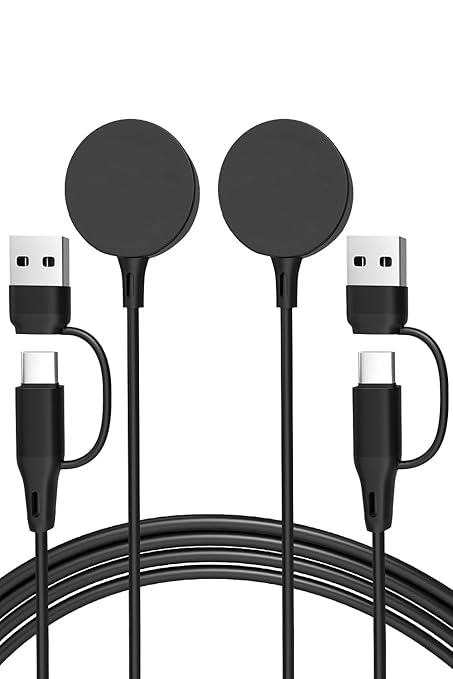 2 in 1 USB C/A Charger Compatible with Samsung Galaxy Watch 8/8 Classic /7/6/6 Classic/5 Pro/5/4/3/FE/Ultra 2025/2024/Active 1/2 Smartwatch 2 Pack Magnetic Fast Charging Cable-100cm