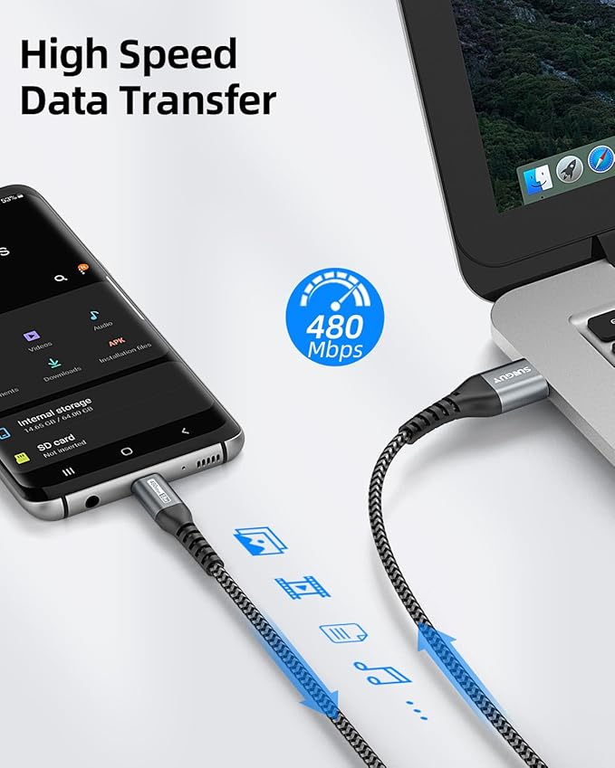 SUNGUY USB C Cable 1.5FT [3Pack] 3A USB to USB C Cable Fast Charging Data Transfer Braided Compatible with iPhone 17/16/15 Series, Samsung Galaxy S25 S24 Ultra, Note10/9, USB C Devices