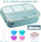 shell and turtle Bento Box Adult Lunch Box, Lunch Containers for Kids Girls Boys with 4 Compartments, Lunchable Food Container with Utensils, Sauce Jar, Muffin Liners, 40 Oz/5 Cup, Light Teal