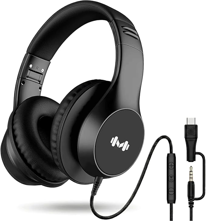 Wired Headphones for Adults, Premium Over-Ear Headset with Hi-Fi Stereo Sound, Noise-Isolating Ear Cushions, Lightweight Comfortable Design, Tangle-Free Cable, Ideal for Work, Travel, Daily