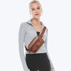 LATMAP 2L Fanny Packs Everywhere Belt Bag Small Fashion Crossbody Waist Pack Faux Leather Waterproof Sling Chest Bag For Women Trendy Brown