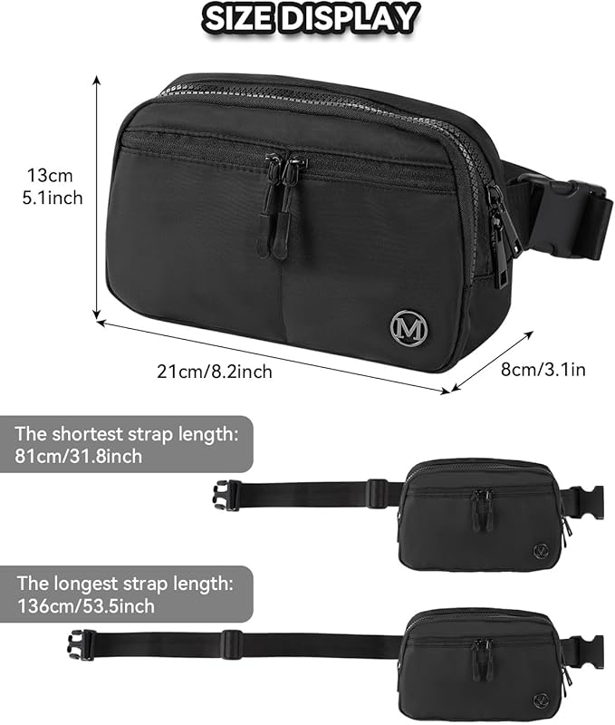 Fanny Pack Crossbody bags for Women Men, 2L Everywhere Belt Bag, Fashion Waist Packs, 5-Zipper Pockets Waist Bag with Adjustable Strap