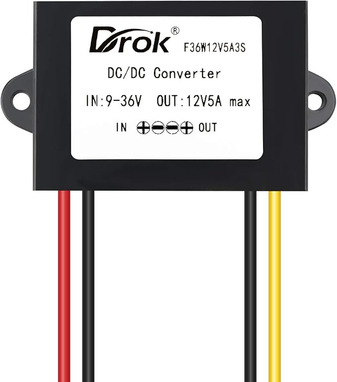 DROK DC-DC Stabilizer, 9V-36V to 12V Boost Buck Converter 5A 60W Waterproof Auto Step Up Down Voltage Regulator 12V Volt Transformer for Car Audio Solar Power System LCD Television LED Display Screen