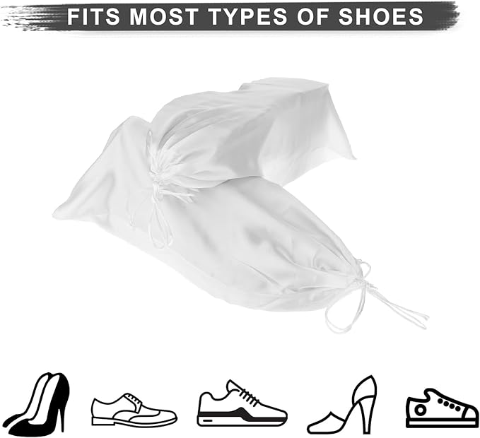 4 Pack Shoe Bags for Travel Satin Fabric Shoe Bag Portable Shoe Dust Bags with Drawstring Shoes Storage Bags 6.9" X 14" Cotton Drawstring Bags White Shoe Covers for Storing Shoes