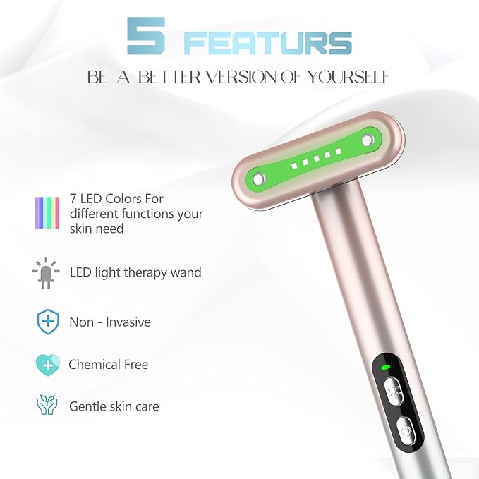 Fxtiaa Led-Face-Wand，7 in 1 LED Light Therapy Facial Red & Blue Rejuvenation Tool