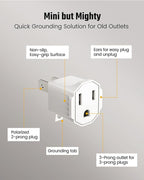 3 Prong to 2 Prong Adapter, ETL Listed Polarized Grounding Converter, Portable Plug Adapter, 3 Pin to 2 Pin Power Adapter for Wall Outlets Plugs, Heavy Duty Wall Plug for Old Homes White (4 Pack)