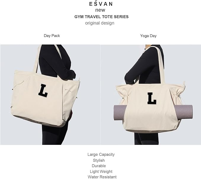 ESVAN Corduroy Yoga Tote Bag Gifts for Women Drawstring Yoga Mat Bag for Office Workout Travel Carryall Pilates Gym