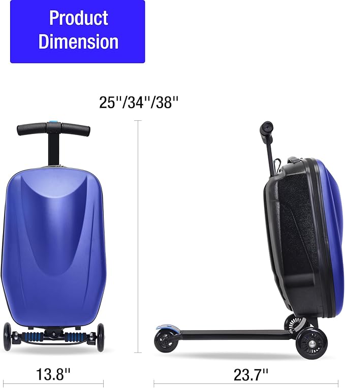 2-in-1 Ride-On Scooter Suitcase, 20” Foldable Hardshell Carry-On Luggage for Travel, Lightweight Kids Scooter Bag with Wheels